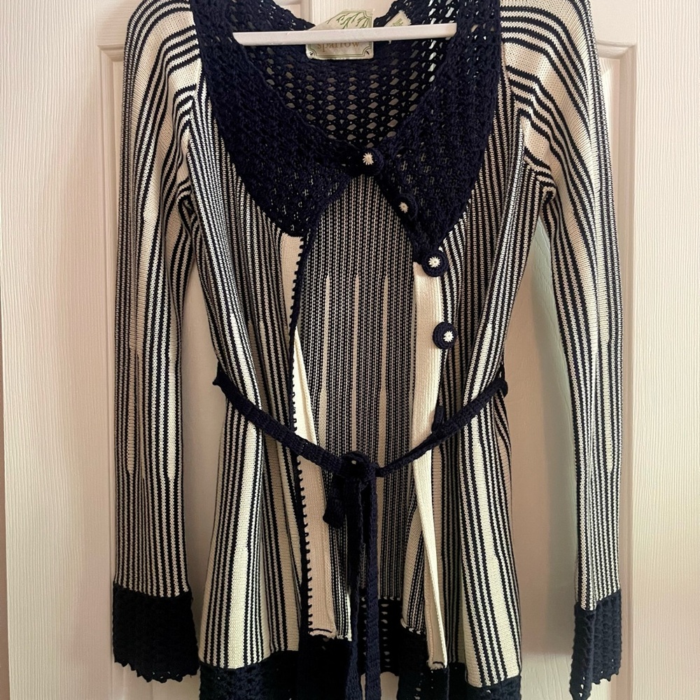 Sparrow Navy and Cream Striped Cardigan